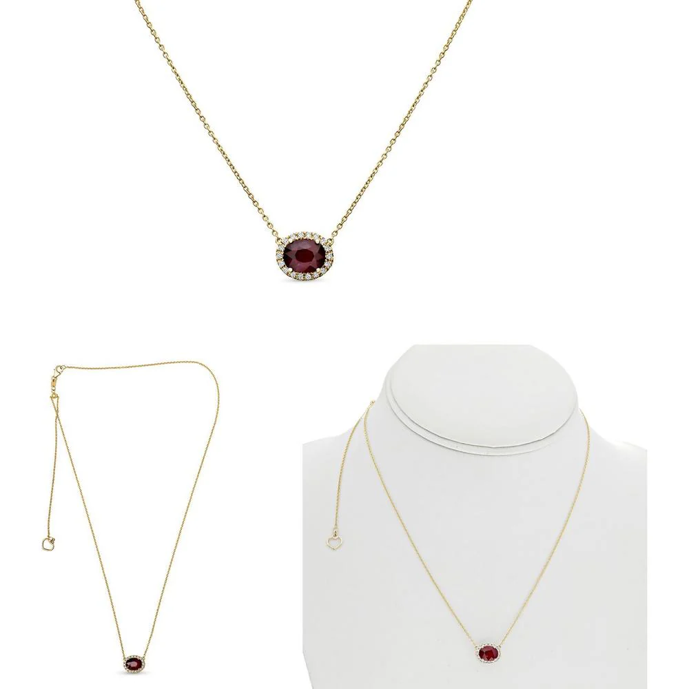 Roman & Jules - 14K Yellow Gold Ruby Pendant Necklace with Pave Diamond Halo - 1.60 Carat Total Ruby Weight