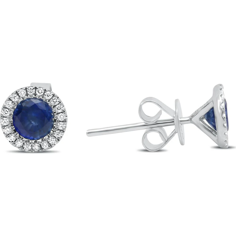 Roman & Jules - 14K Yellow Gold Sapphire and Diamond Halo Stud Earrings - 1.00 Carat Total Sapphire and Diamond Weight