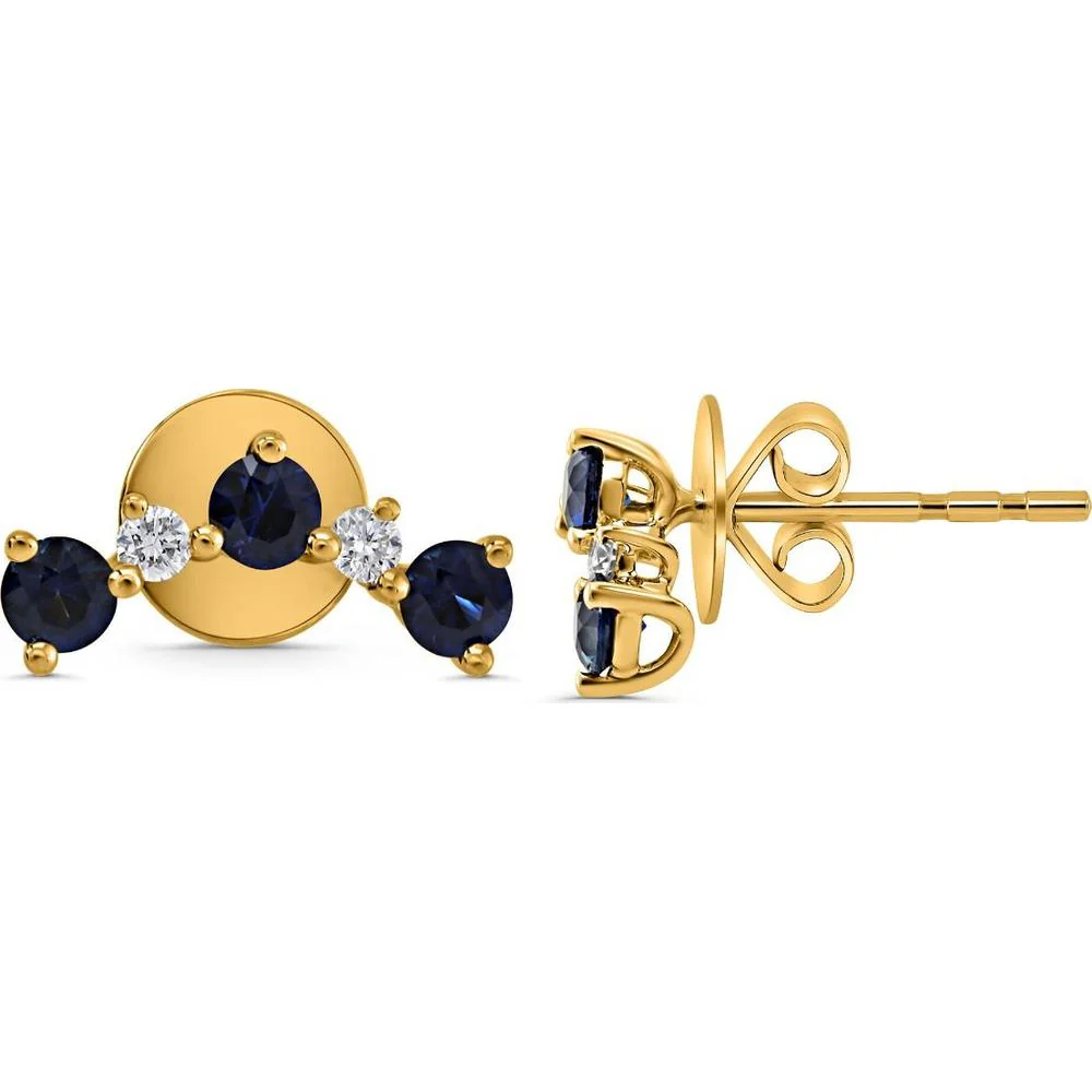 Roman & Jules - 14K Yellow Gold Sapphire and Diamond Stud Earrings - 1.14 Carat Total Gem Weight
