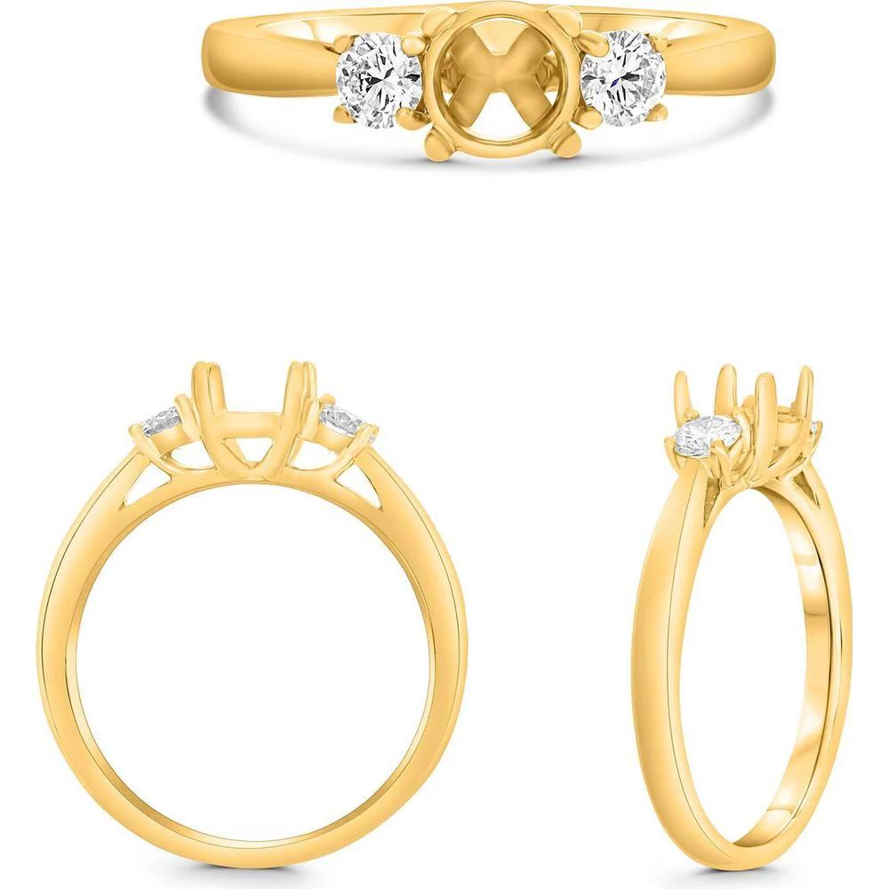 Roman & Jules - 14K Yellow Gold Semi Mount with Round Side Diamonds for 6.50mm Center Stone - 0.51 Carat Total Diamond Weight
