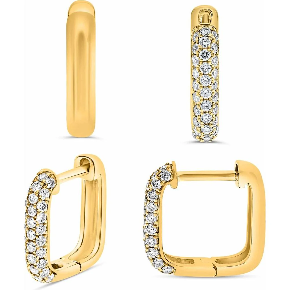 Roman & Jules - 14K Yellow Gold Square Hoop Earrings with Pave Set Round Diamonds - 0.31 Carat Total Diamond Weight