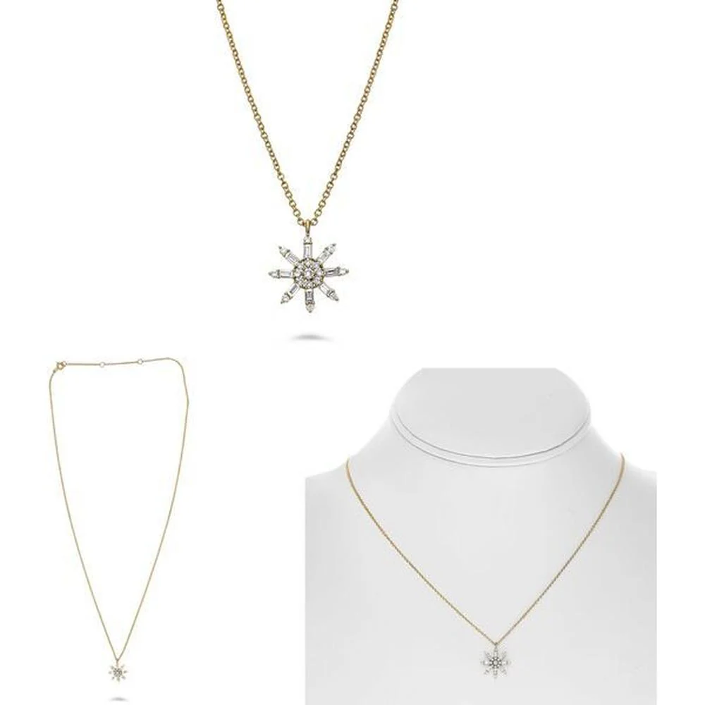 Roman & Jules - 14K Yellow Gold Star Necklace with Round and Baguette Diamonds - 0.28 Carat Total Diamond Weight