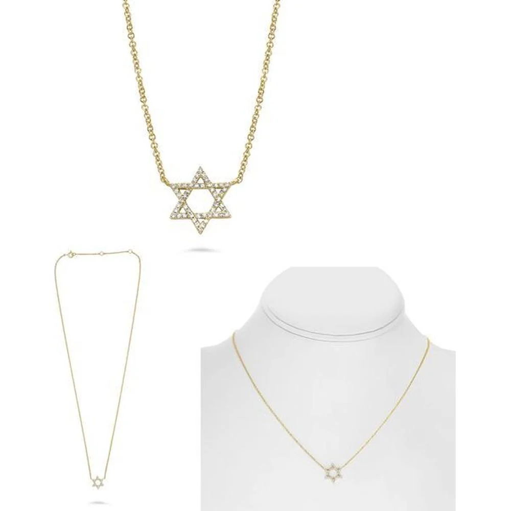 Roman & Jules - 14K Yellow Gold Star of David Necklace with Round Diamonds - 0.11 Carat Total Diamond Weight