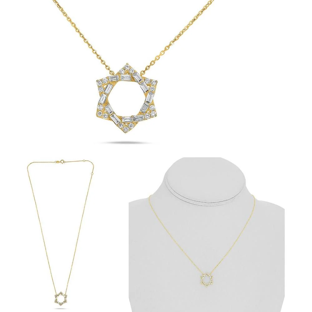 Roman & Jules - 14K Yellow Gold Star of David Pendant Necklace with Round and Baguette Diamonds - 0.38 Carat Total Diamond Weight