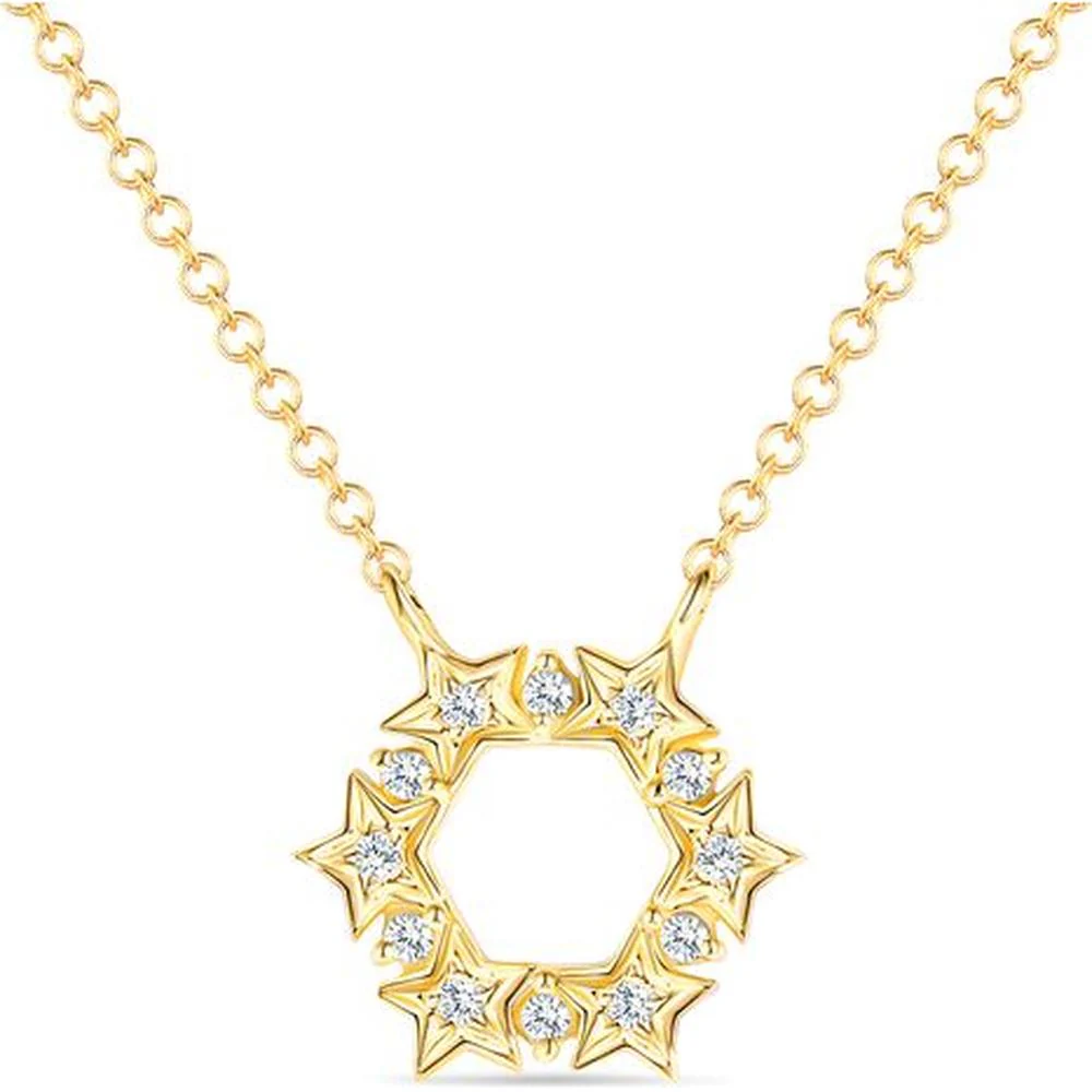 Roman & Jules - 14K Yellow Gold Starburst Pendant Necklace with Round Diamonds - 0.09 Carat Total Diamond Weight