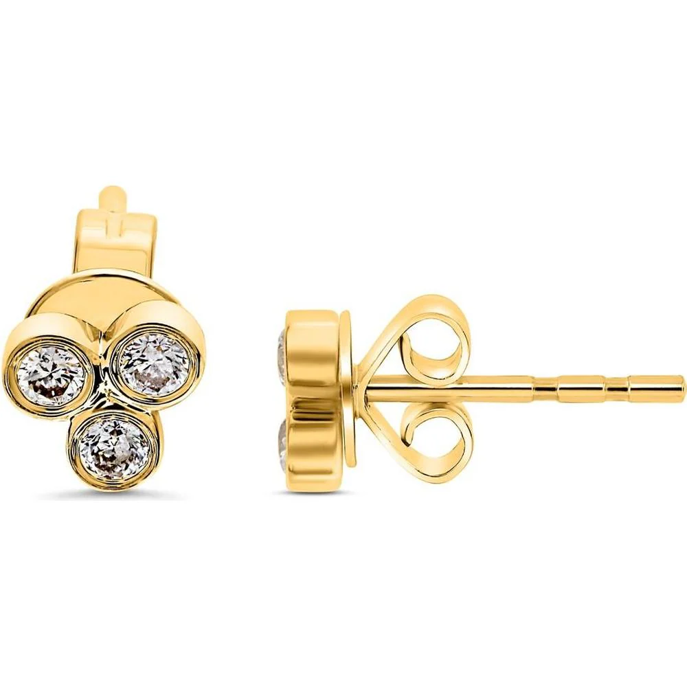 Roman & Jules - 14K Yellow Gold Stud Earrings with Round Diamonds - 0.16 Carat Total Diamond Weight