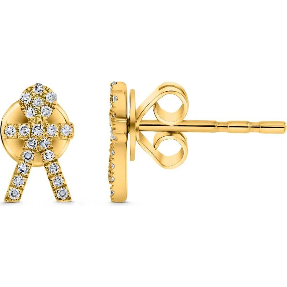 Roman & Jules - 14K Yellow Gold Stud Earrings with Round Micropavé Set Diamonds - 0.18 Carat Total Diamond Weight