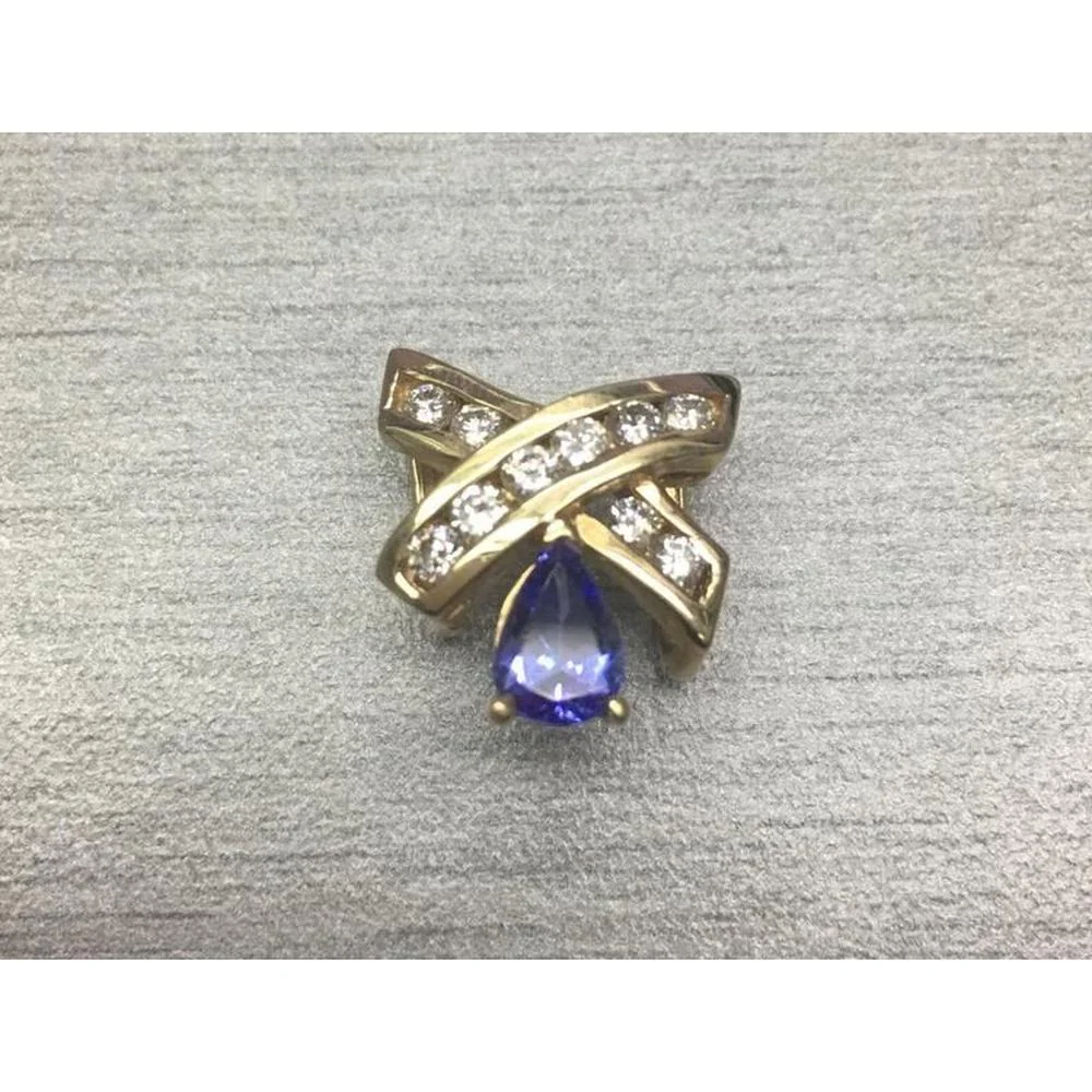 Roman & Jules - 14K Yellow Gold Tanzanite Pear Shape Pendant with Diamond Accent - 0.63 Carat Tanzanite, 0.37 Carat Total Diamond Weight