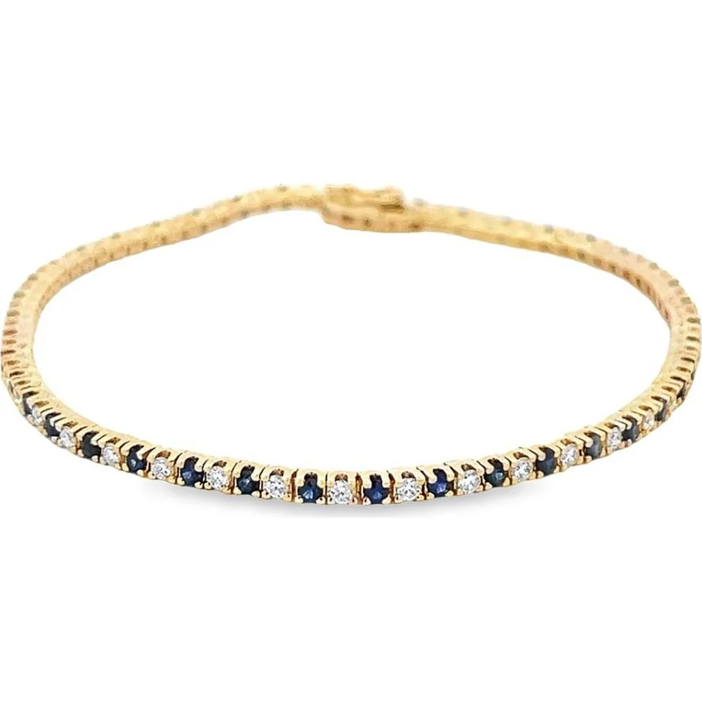 Roman & Jules - 14K Yellow Gold Tennis Bracelet with 2 Carat Round White Diamonds and Black Sapphires