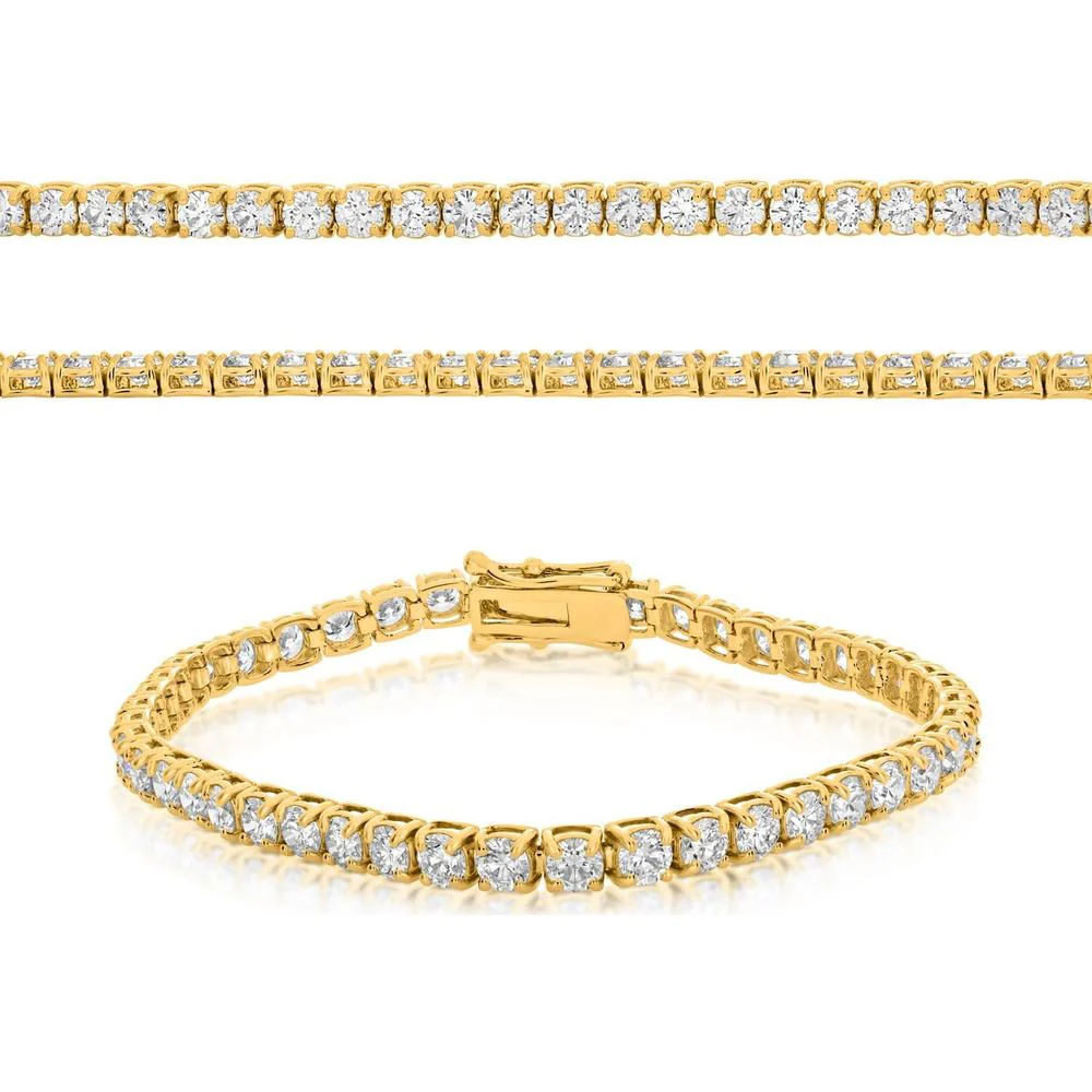 Roman & Jules - 14K Yellow Gold Tennis Bracelet with 9.00 Carat Round Diamonds - Prong Set