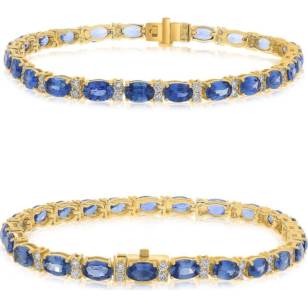 Roman & Jules - 14K Yellow Gold Tennis Bracelet with Oval Sapphires and Round Diamond Accents