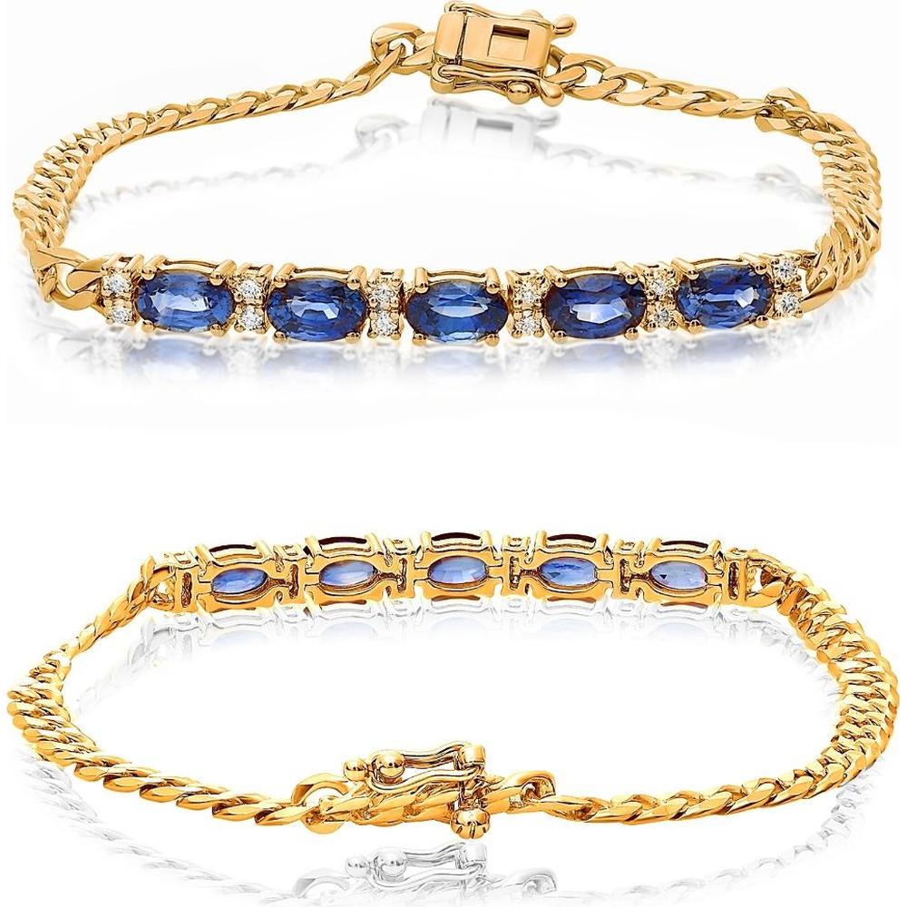 Roman & Jules - 14K Yellow Gold Tennis Bracelet with Oval Sapphires and Round Diamonds - 1.90 Carat Total Sapphire Weight