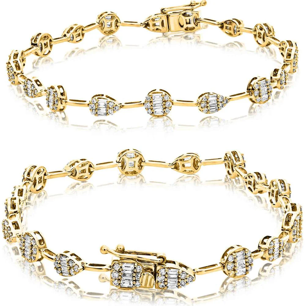 Roman & Jules - 14K Yellow Gold Tennis Bracelet with Round and Baguette Diamonds - 1.56 Carat Total Diamond Weight