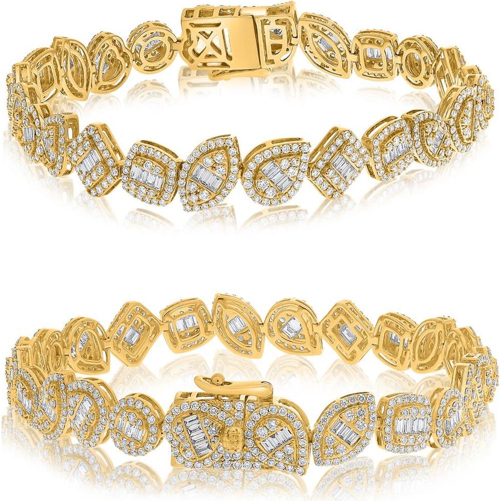 Roman & Jules - 14K Yellow Gold Tennis Bracelet with Round and Baguette Diamonds - 3.99 Carat Total Diamond Weight