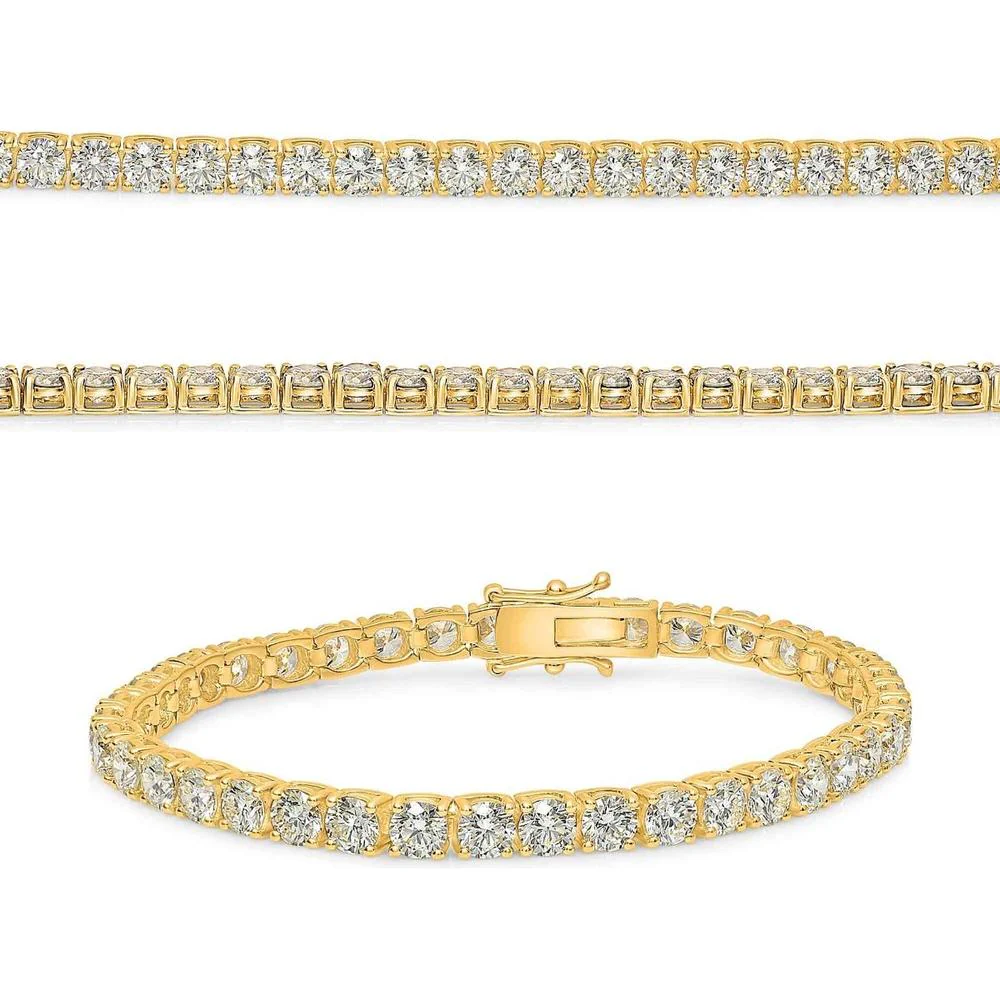 Roman & Jules - 14K Yellow Gold Tennis Bracelet with Round Diamonds - 13.00 Carat Total Diamond Weight