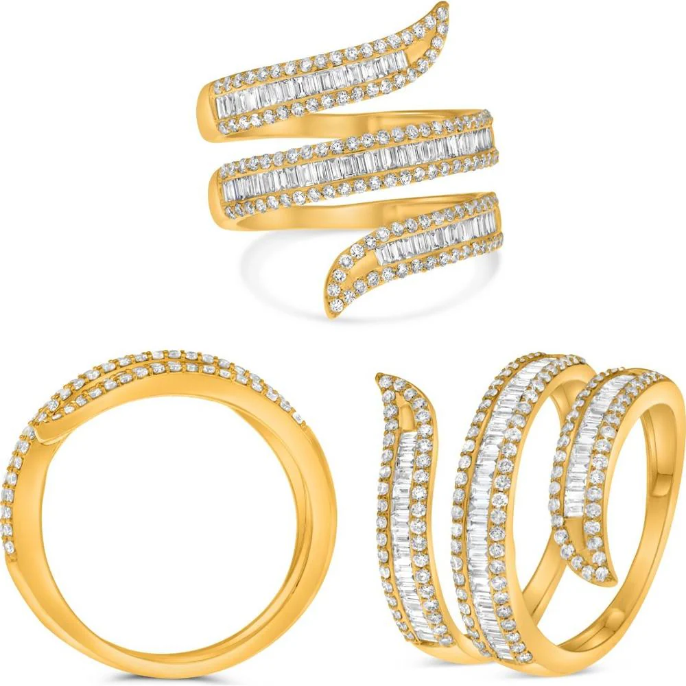 Roman & Jules - 14K Yellow Gold Triple Row Baguette and Round Diamond Ring - 1.28 Carat Total Diamond Weight