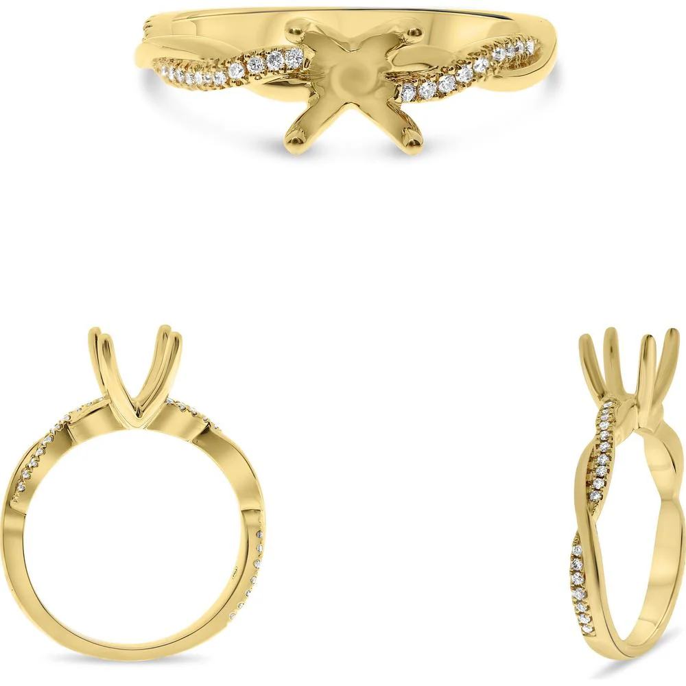 Roman & Jules - 14K Yellow Gold Twist Ring with Micropavé Set Round Diamonds - 0.16 Carat Total Diamond Weight