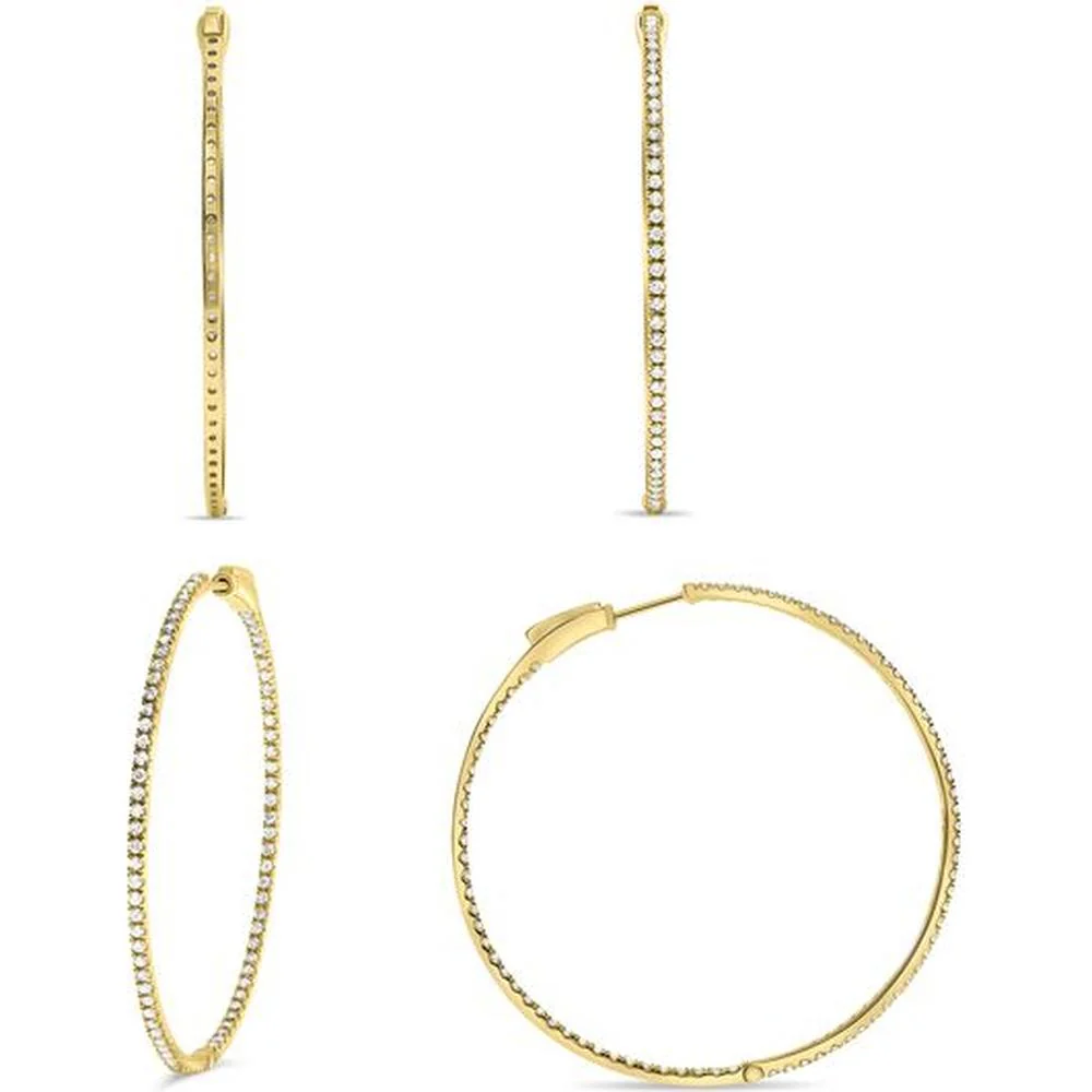 Roman & Jules - 14K Yellow Gold Y Hoop Half Earrings with 0.50 Carat Total Micropavé Round Diamonds