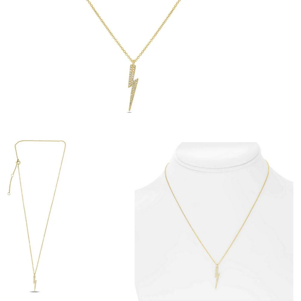 Roman & Jules - 14K Yellow Gold Y Lightning Pendant Necklace with Round Diamonds - 0.09 Carat Total Diamond Weight