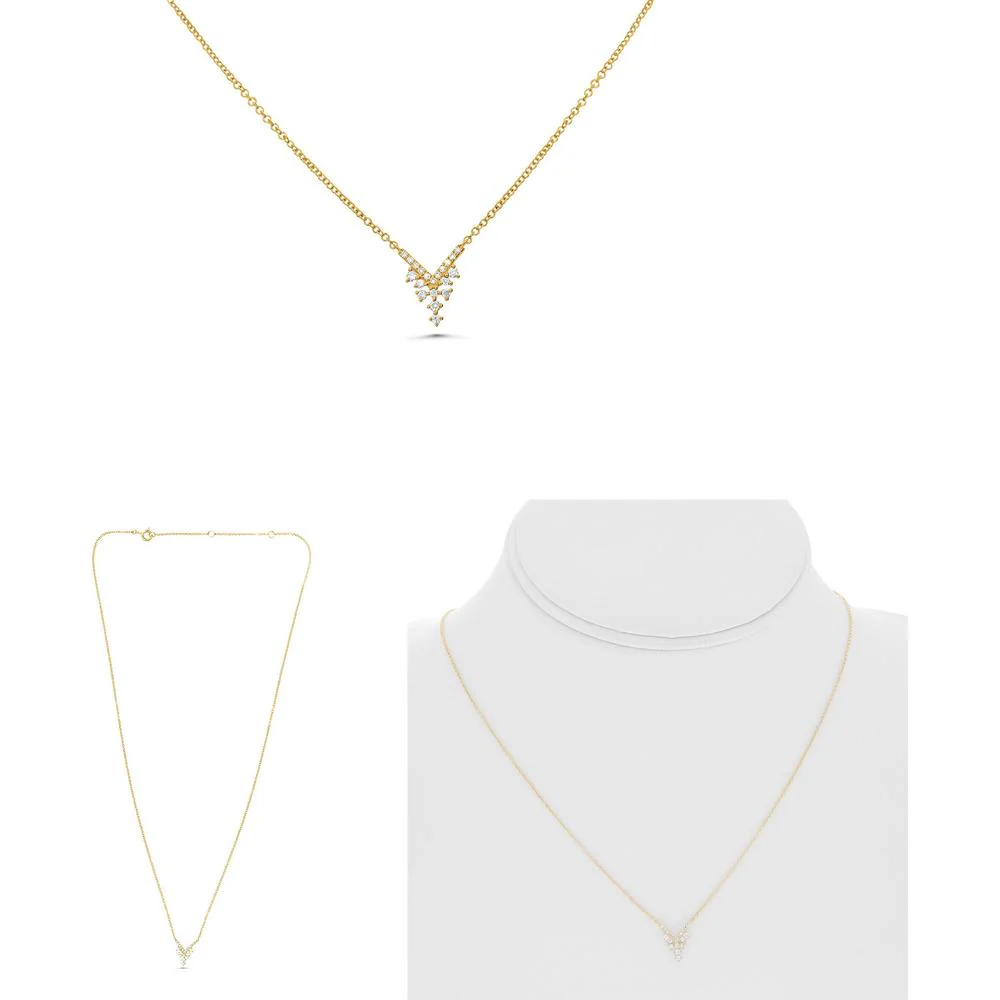 Roman & Jules - 14K Yellow Gold Y Necklace with 0.11 Carat Round Diamonds