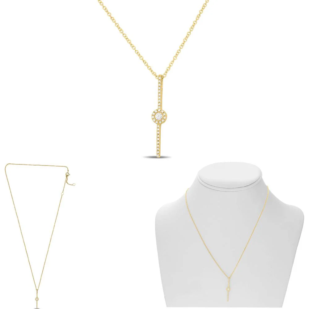 Roman & Jules - 14K Yellow Gold Y Necklace with 0.13 Carat Round Diamond