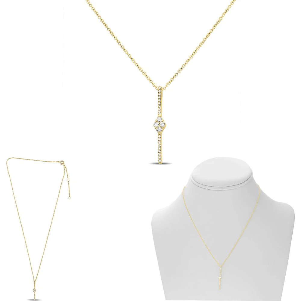 Roman & Jules - 14K Yellow Gold Y Necklace with 0.14 Carat Round Diamond and Micropavé Setting