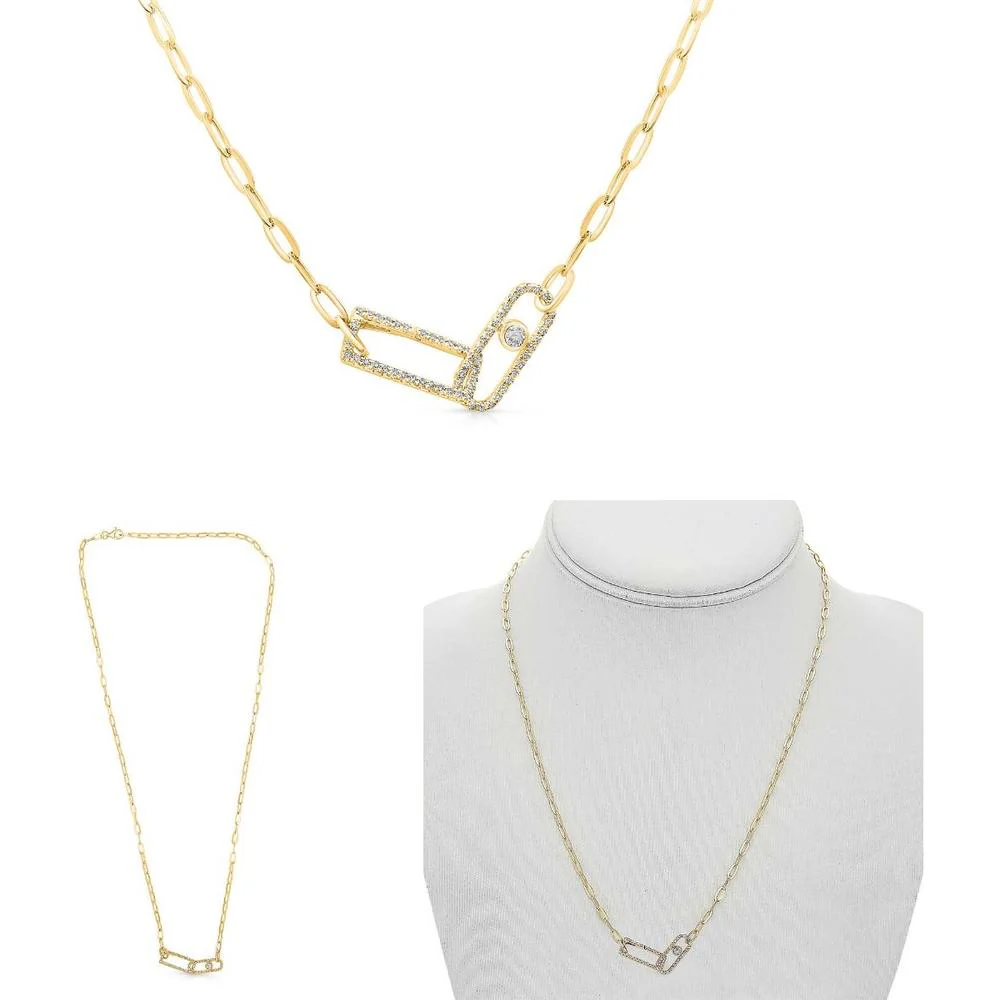 Roman & Jules - 14K Yellow Gold Y Necklace with 0.21 Carat Round Diamond