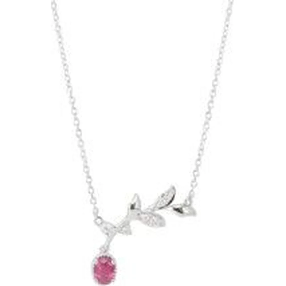 Roman & Jules - 14K Yellow Gold Y Necklace with 0.41 Carat Round Ruby and 0.11 Carat Round Diamonds