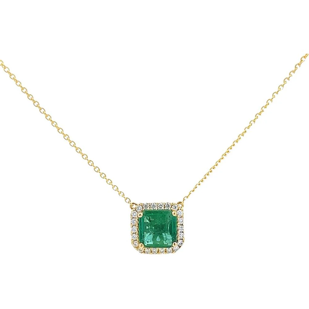 Roman & Jules - 14K Yellow Gold Y Necklace with 1.50 Carat Emerald and Diamond Halo