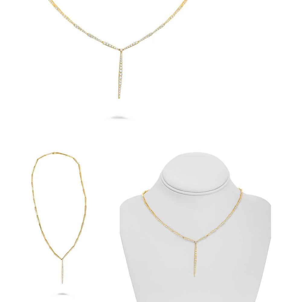 Roman & Jules - 14K Yellow Gold Y Necklace with 2.78 Carat Total Round Brilliant Diamonds