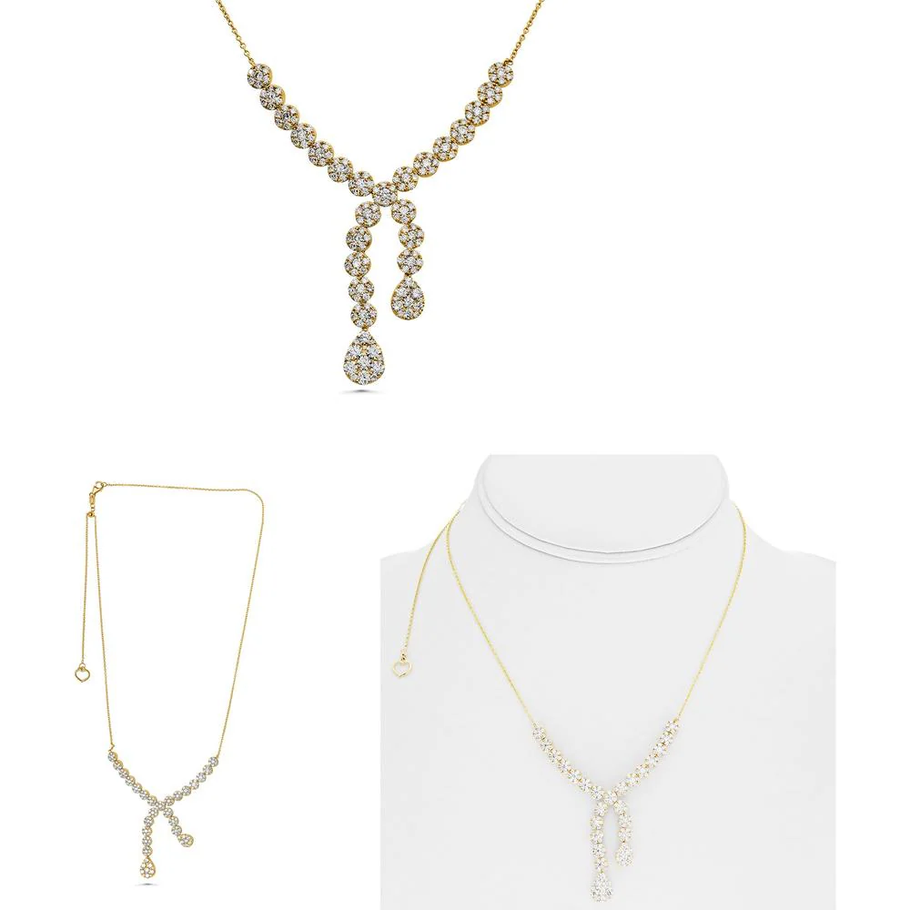 Roman & Jules - 14K Yellow Gold Y Necklace with 2.86 Carats of Round Diamonds in a Cross-Over Cluster Design
