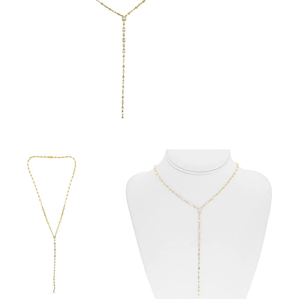 Roman & Jules - 14K Yellow Gold Y-Necklace with Baguette and Round Diamonds - 1.32 Carat Total Diamond Weight