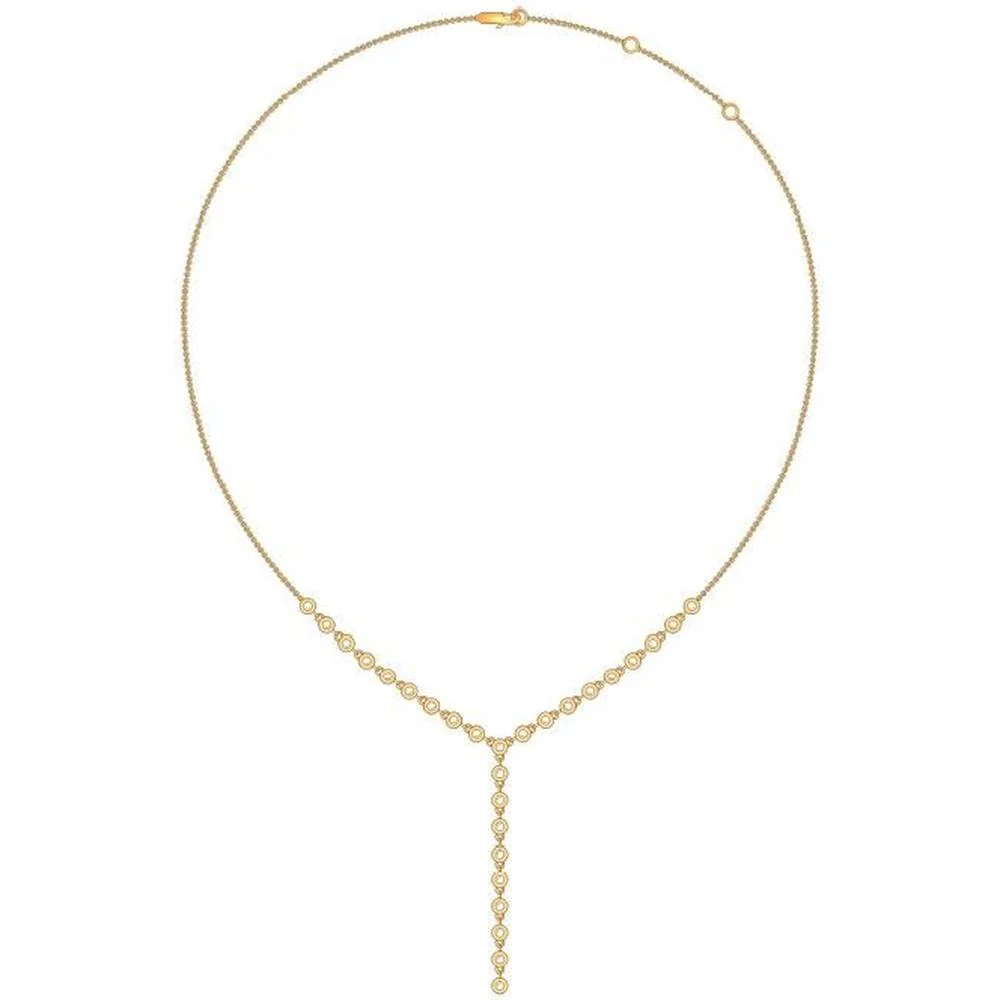 Roman & Jules - 14K Yellow Gold Y Necklace with Bezel Set Round Diamonds - 1.00 Carat Total Diamond Weight