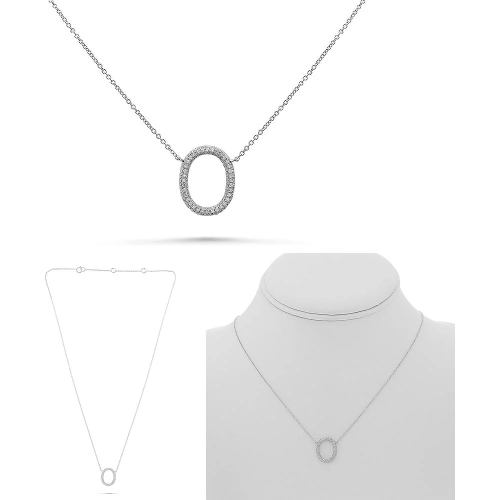 Roman & Jules - 14K Yellow Gold Y Necklace with Oval Diamond Pendant - 0.33 Carat Total Diamond Weight