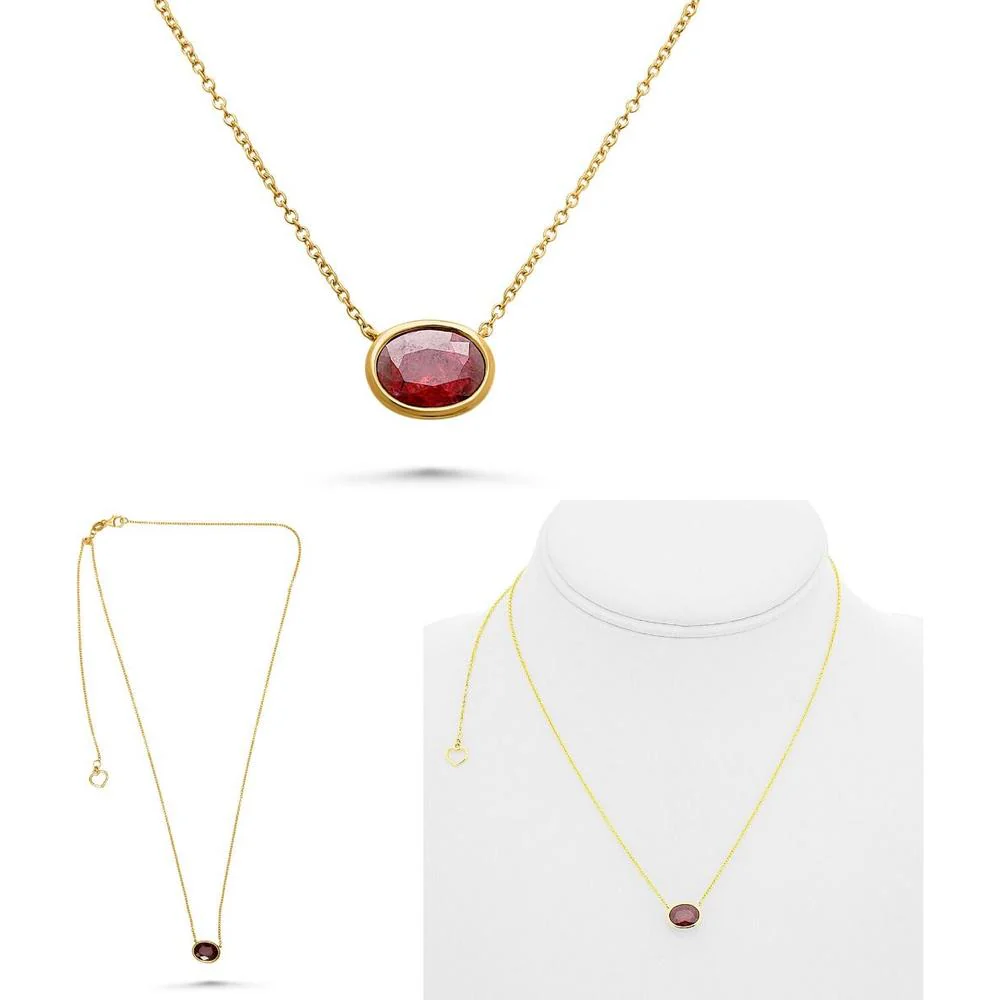 Roman & Jules - 14K Yellow Gold Y Necklace with Oval GIA Certified Ruby - 1.95 Carat Total Ruby Weight
