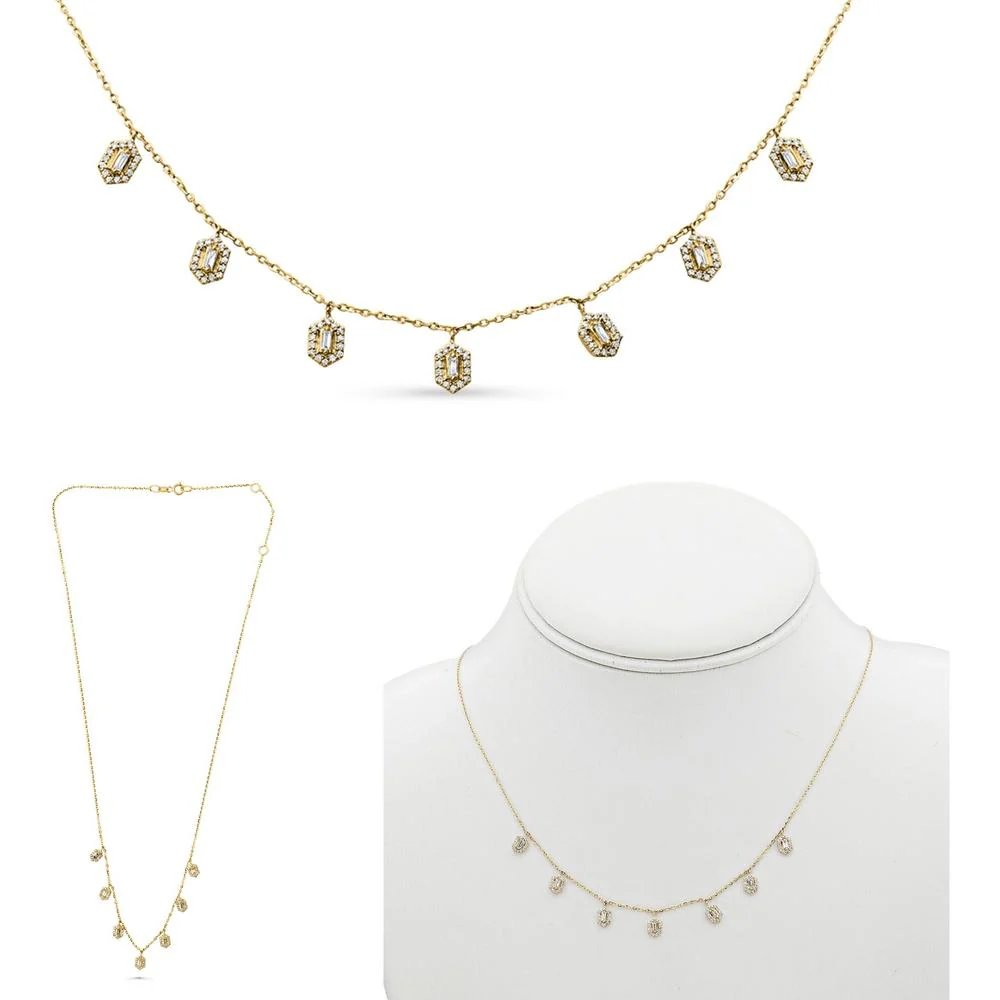 Roman & Jules - 14K Yellow Gold Y Necklace with Round and Baguette Diamonds - 0.30 Carat Total Diamond Weight