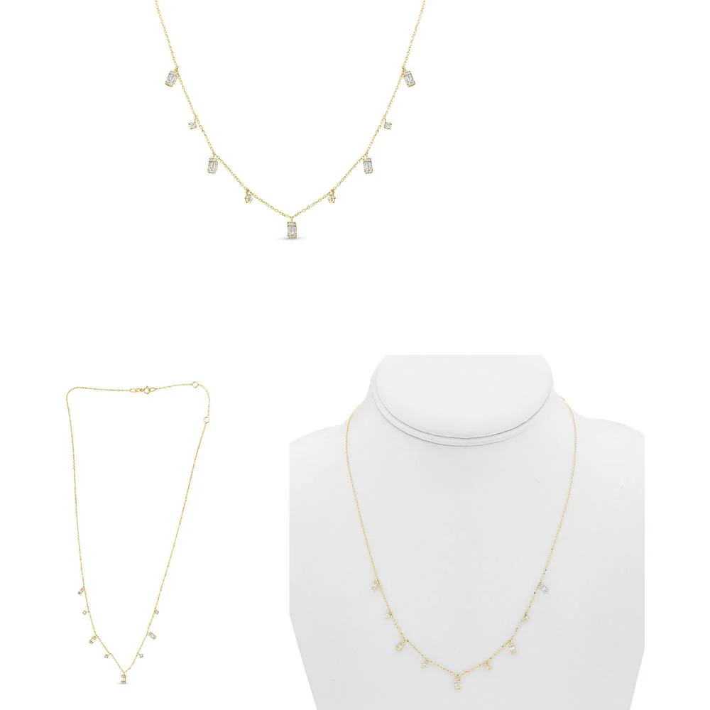 Roman & Jules - 14K Yellow Gold Y-Necklace with Round and Baguette Diamonds - 0.33 Carat Total Diamond Weight
