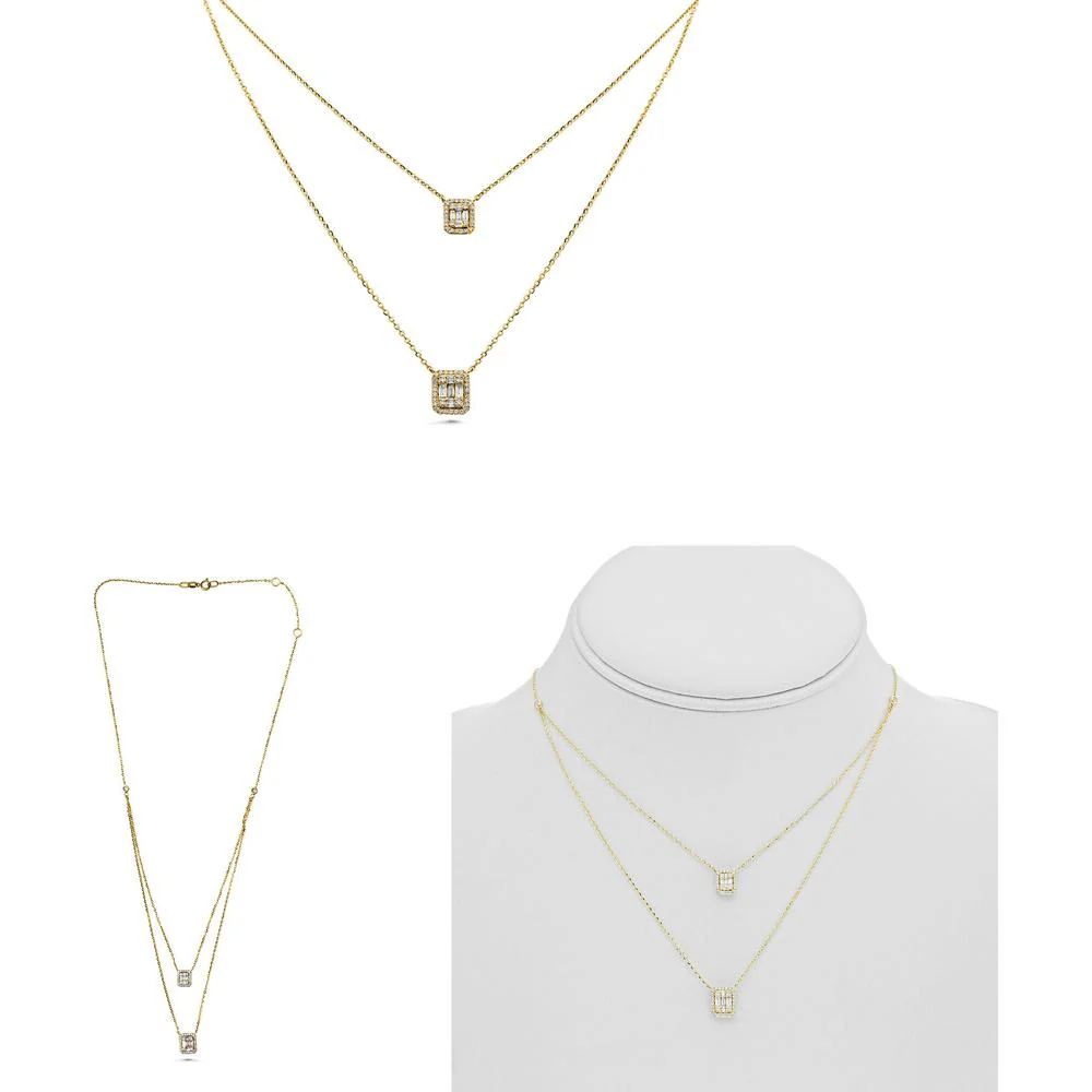 Roman & Jules - 14K Yellow Gold Y Necklace with Round and Baguette Diamonds - 0.39 Carat Total Diamond Weight
