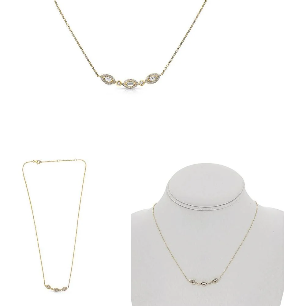 Roman & Jules - 14K Yellow Gold Y Necklace with Round and Baguette Diamonds - 0.41 Carat Total Diamond Weight