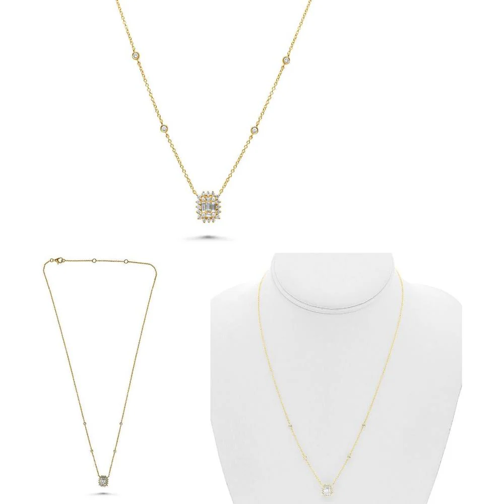 Roman & Jules - 14K Yellow Gold Y Necklace with Round and Baguette Diamonds - 0.45 Carat Total Diamond Weight