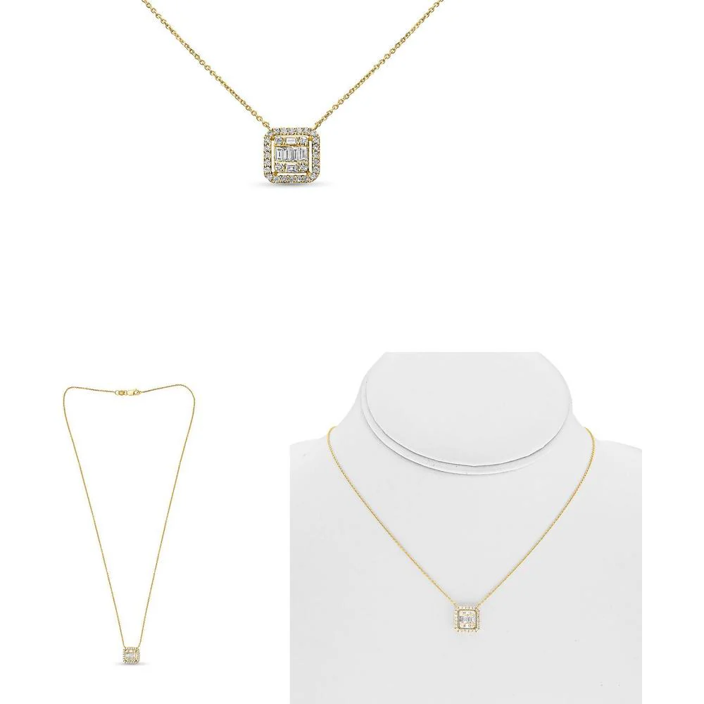 Roman & Jules - 14K Yellow Gold Y Necklace with Round and Baguette Diamonds - 0.51 Carat Total Diamond Weight