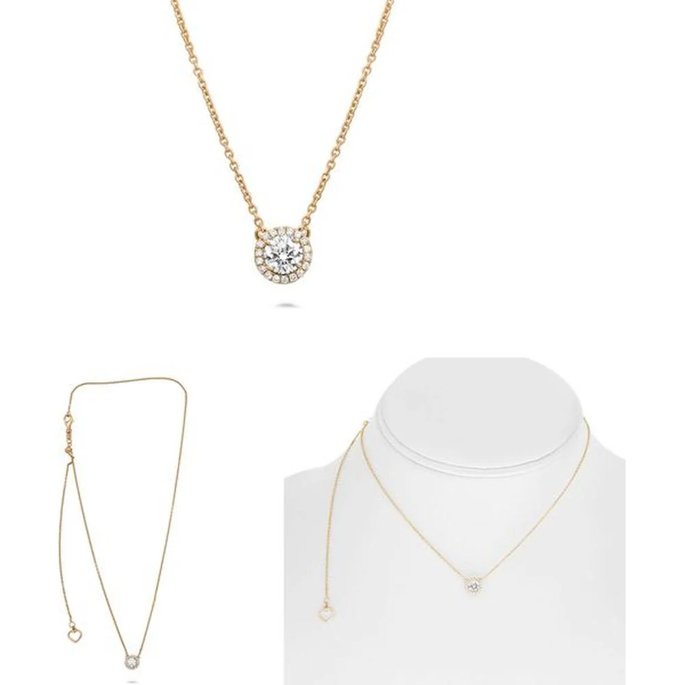 Roman & Jules - 14K Yellow Gold Y Necklace with Round Diamond Halo - 0.36 Carat Total Diamond Weight