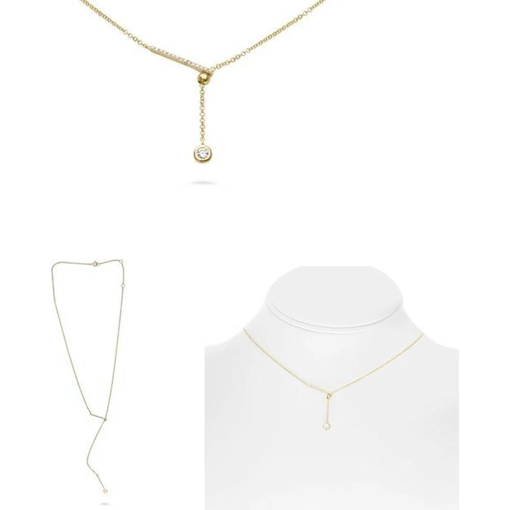 Roman & Jules - 14K Yellow Gold Y Necklace with Round Diamonds - 0.12 Carat Total Diamond Weight