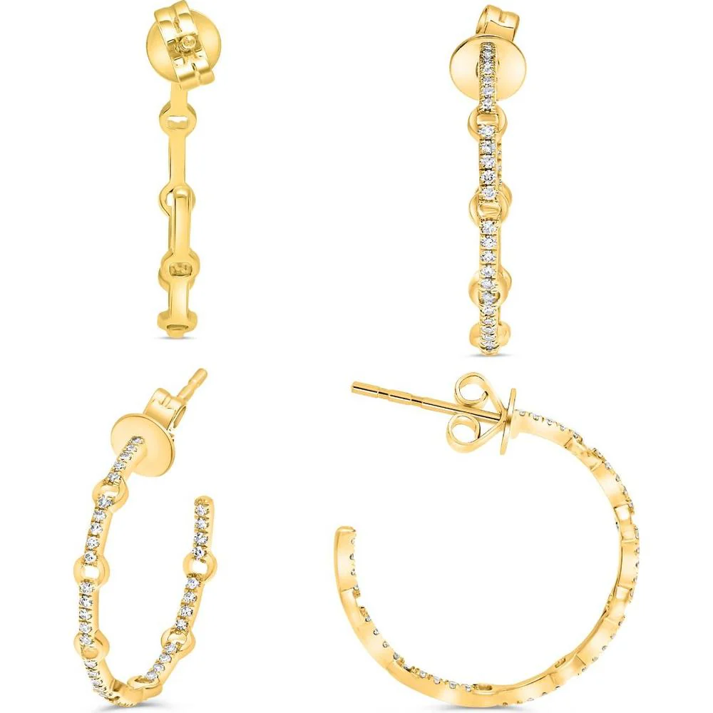 Roman & Jules - 14K Yellow Gold Y-Shaped Hoop Earrings with Round Diamonds - 0.46 Carat Total Diamond Weight