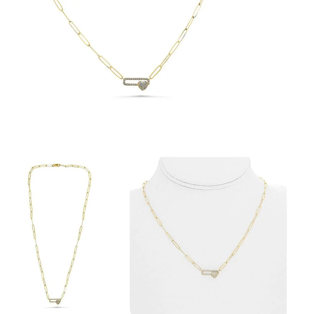 Roman & Jules - 14K Yellow Gold Y-Shaped Necklace with Heart-Shaped Diamond Pendant - 0.22 Carat Total Diamond Weight