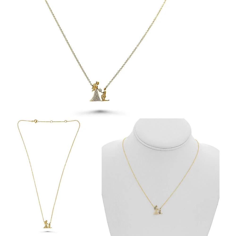 Roman & Jules - 14K Yellow Gold Y-Shaped Necklace with Round Diamond Pendant - 0.07 Carat Total Diamond Weight
