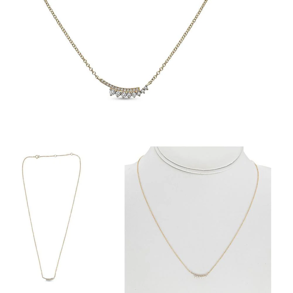 Roman & Jules - 14K Yellow Gold Y Smile Necklace with Round Diamond - 0.16 Carat Total Diamond Weight
