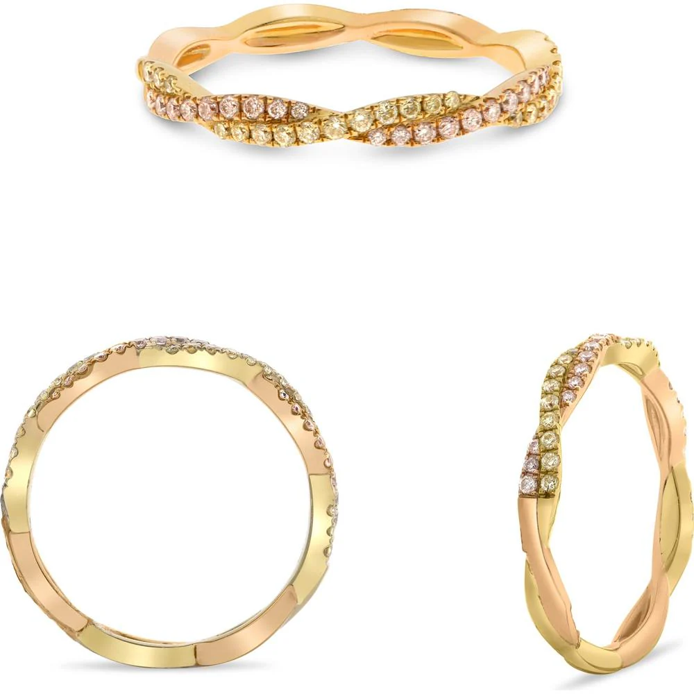 Roman & Jules - 18K Rose and Yellow Gold Fancy Diamond Band Ring with Pink and Yellow Diamonds - 0.29 Carat Total Diamond Weight