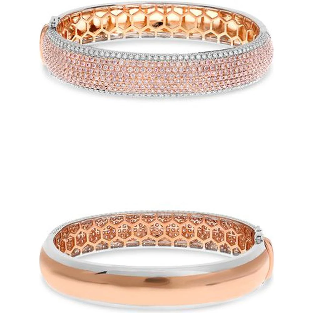 Roman & Jules - 18K Rose Gold Bangle with 1.40 Carat Round White Diamonds and 3.70 Carat Pink Diamonds in Micropavé Setting