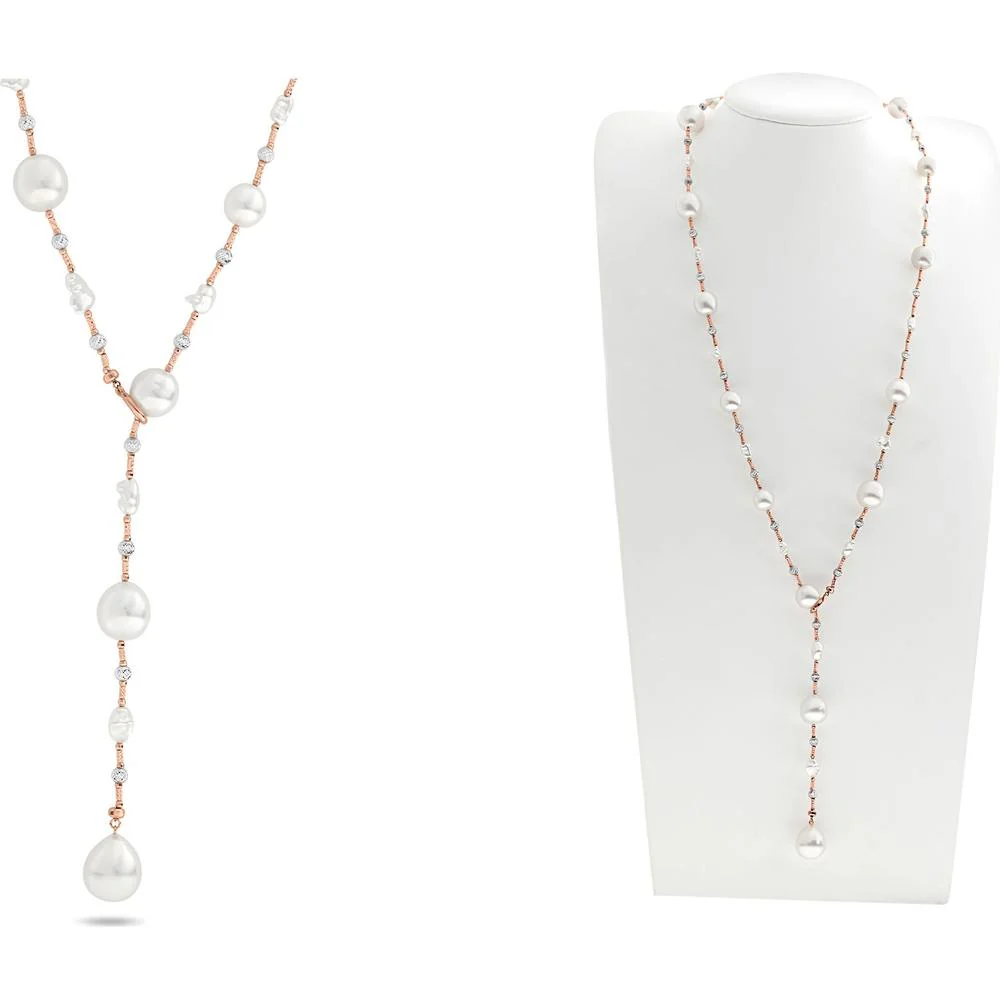 Roman & Jules - 18K Rose Gold Freshwater Pearl Necklace with 14-10mm Pearls - 32" Length
